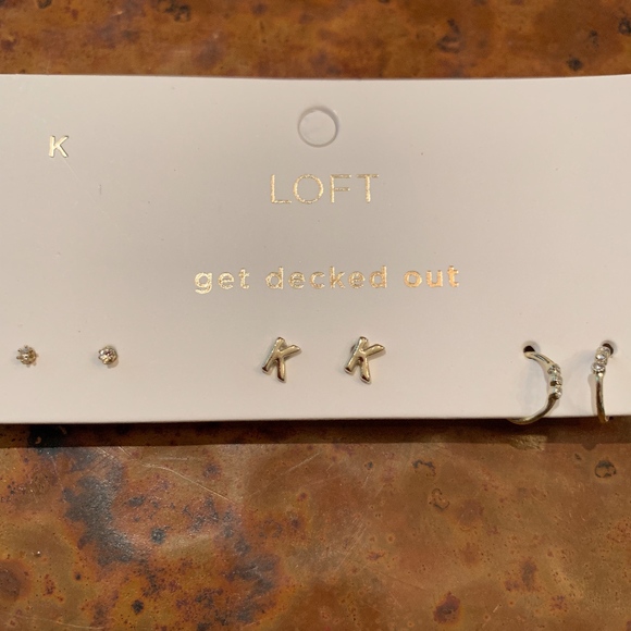 NWT LOFT Pave Initial Stud Earring Set - K - Picture 2 of 3